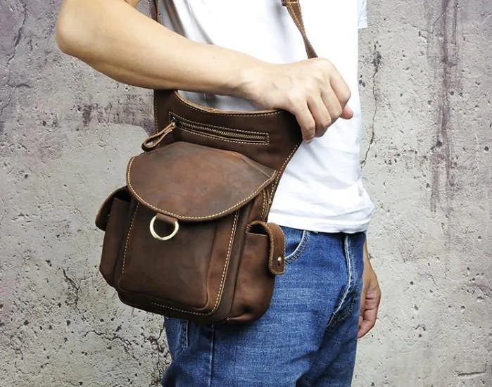 Cool Leather Mens Drop Leg Bag Belt Pouch Waist Bag Shoulder Bag for Men