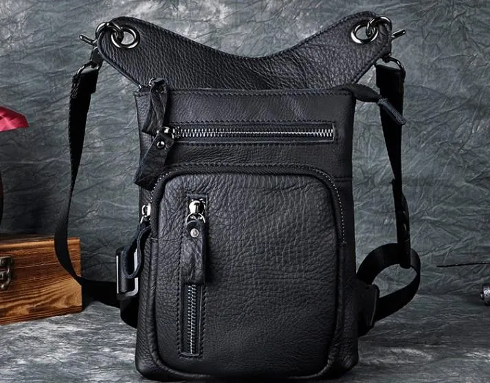 Cool Leather Mens Drop Leg Bag Belt Pouch Waist Bag Shoulder Bag for Men