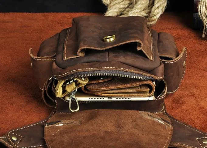 Cool Leather Mens Drop Leg Bag Belt Pouch Waist Bag Shoulder Bag for Men
