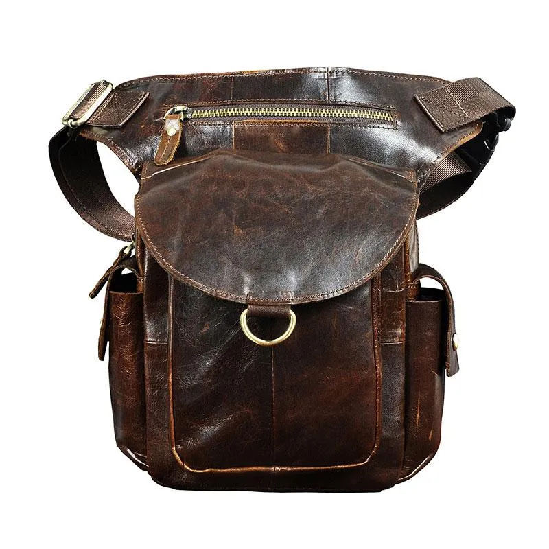 Cool Leather Mens Drop Leg Bag Belt Pouch Waist Bag Shoulder Bag for Men