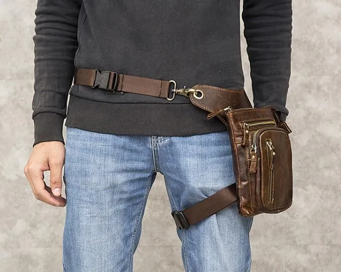 Cool Leather Mens Drop Leg Bag Belt Pouch Waist Bag Shoulder Bag for Men