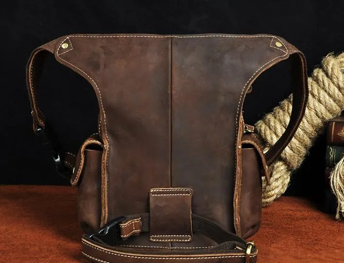 Cool Leather Mens Drop Leg Bag Belt Pouch Waist Bag Shoulder Bag for Men