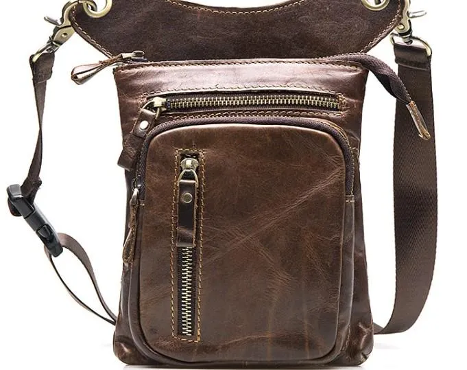 Cool Leather Mens Drop Leg Bag Belt Pouch Waist Bag Shoulder Bag for Men