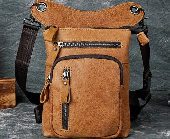 Cool Leather Mens Drop Leg Bag Belt Pouch Waist Bag Shoulder Bag for Men