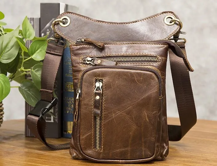 Cool Leather Mens Drop Leg Bag Belt Pouch Waist Bag Shoulder Bag for Men