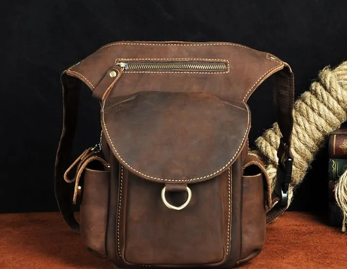 Cool Leather Mens Drop Leg Bag Belt Pouch Waist Bag Shoulder Bag for Men