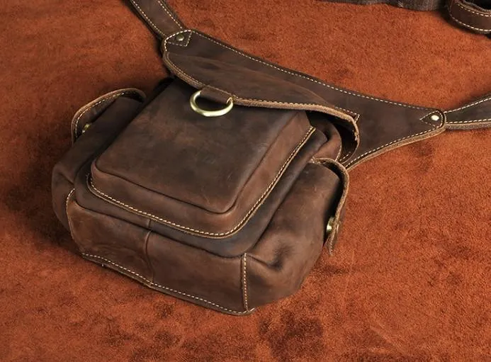 Cool Leather Mens Drop Leg Bag Belt Pouch Waist Bag Shoulder Bag for Men