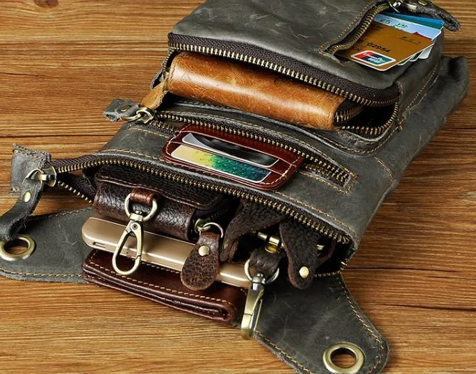 Cool Leather Mens Drop Leg Bag Belt Pouch Waist Bag Shoulder Bag for Men