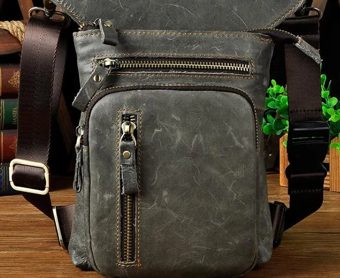 Cool Leather Mens Drop Leg Bag Belt Pouch Waist Bag Shoulder Bag for Men