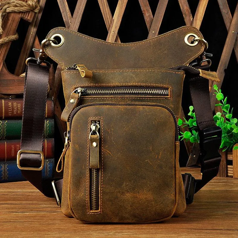 Cool Leather Mens Drop Leg Bag Belt Pouch Waist Bag Shoulder Bag for Men