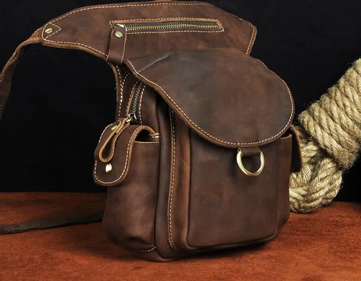 Cool Leather Mens Drop Leg Bag Belt Pouch Waist Bag Shoulder Bag for Men