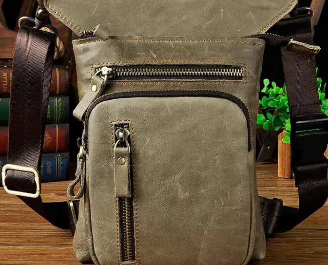 Cool Leather Mens Drop Leg Bag Belt Pouch Waist Bag Shoulder Bag for Men