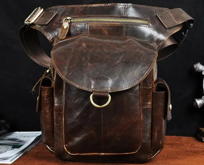 Cool Leather Mens Drop Leg Bag Belt Pouch Waist Bag Shoulder Bag for Men