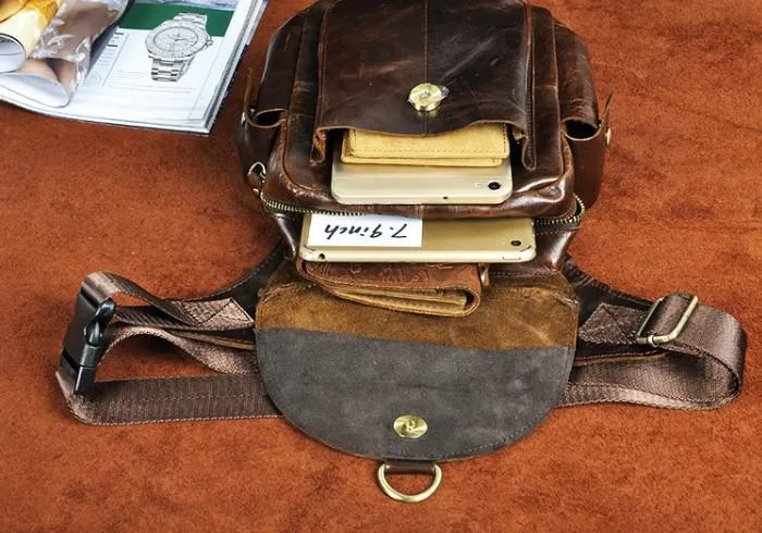 Cool Leather Mens Drop Leg Bag Belt Pouch Waist Bag Shoulder Bag for Men