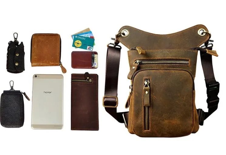 Cool Leather Mens Drop Leg Bag Belt Pouch Waist Bag Shoulder Bag for Men