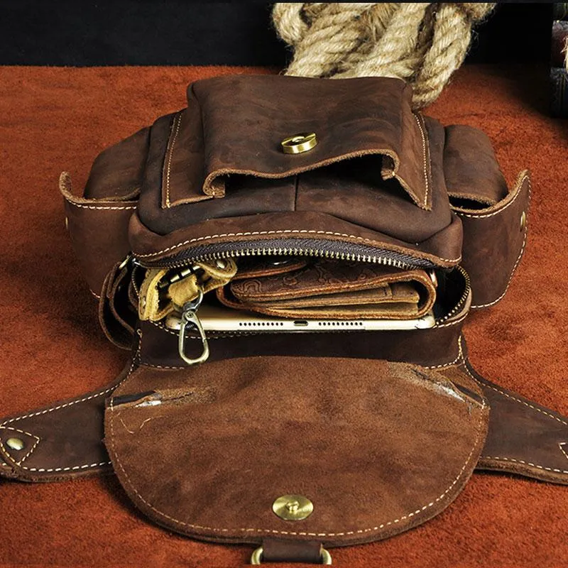 Cool Leather Mens Drop Leg Bag Belt Pouch Waist Bag Shoulder Bag for Men
