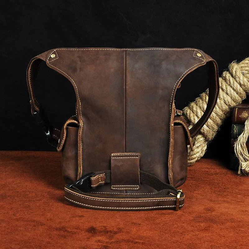 Cool Leather Mens Drop Leg Bag Belt Pouch Waist Bag Shoulder Bag for Men