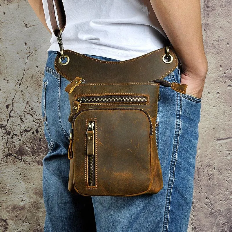 Cool Leather Mens Drop Leg Bag Belt Pouch Waist Bag Shoulder Bag for Men