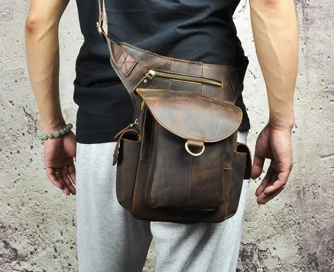 Cool Leather Mens Drop Leg Bag Belt Pouch Waist Bag Shoulder Bag for Men