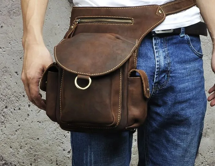 Cool Leather Mens Drop Leg Bag Belt Pouch Waist Bag Shoulder Bag for Men