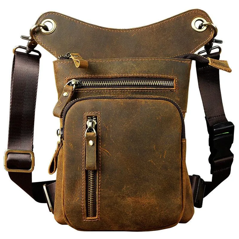 Cool Leather Mens Drop Leg Bag Belt Pouch Waist Bag Shoulder Bag for Men