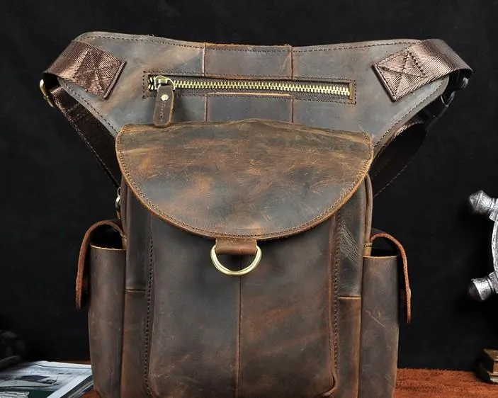 Cool Leather Mens Drop Leg Bag Belt Pouch Waist Bag Shoulder Bag for Men