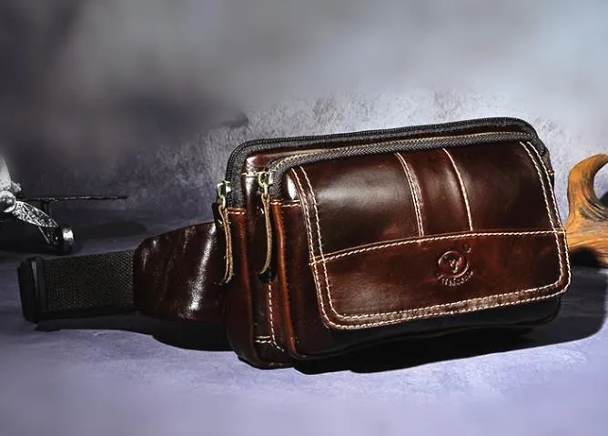 Cool Leather Mens Fanny Pack Waist Bag Hip Pack Belt Bag Bumbag for Men