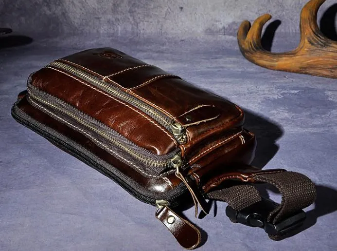 Cool Leather Mens Fanny Pack Waist Bag Hip Pack Belt Bag Bumbag for Men