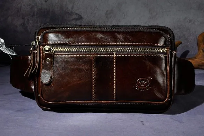 Cool Leather Mens Fanny Pack Waist Bag Hip Pack Belt Bag Bumbag for Men