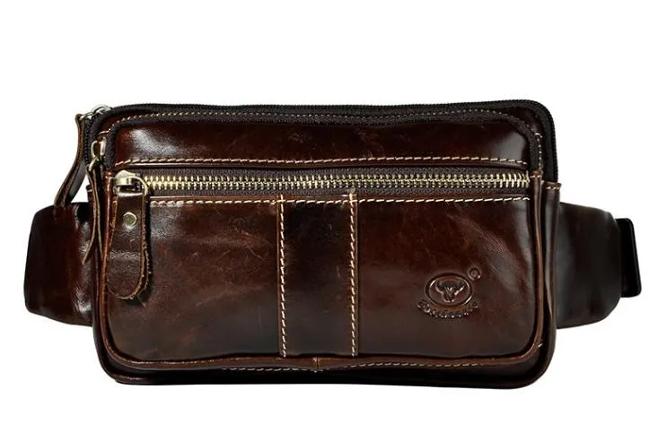 Cool Leather Mens Fanny Pack Waist Bag Hip Pack Belt Bag Bumbag for Men