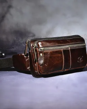 Cool Leather Mens Fanny Pack Waist Bag Hip Pack Belt Bag Bumbag for Men Vintage Coffee