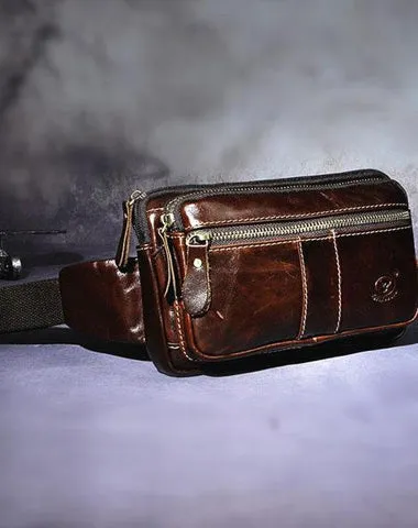 Cool Leather Mens Fanny Pack Waist Bag Hip Pack Belt Bag Bumbag for Men Vintage Coffee