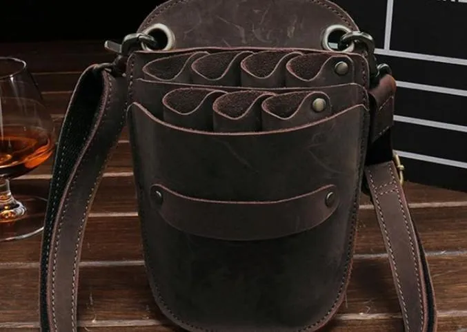 Cool Leather Mens Hairstylist Tool case barber pouch scissors case Belt Pouch Waist Bag