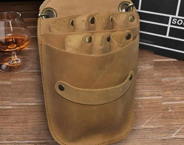 Cool Leather Mens Hairstylist Tool case barber pouch scissors case Belt Pouch Waist Bag