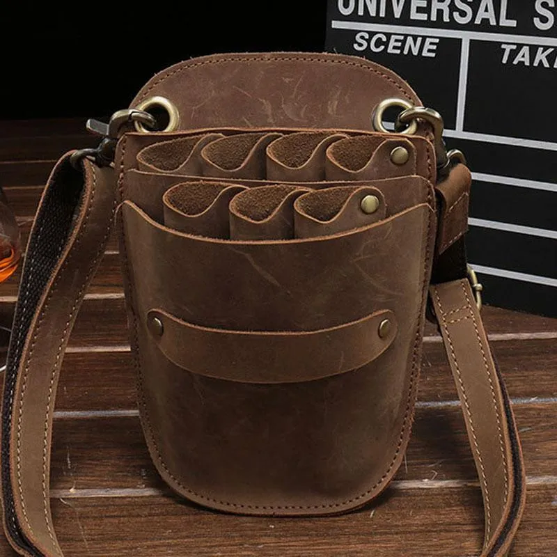 Cool Leather Mens Hairstylist Tool case barber pouch scissors case Belt Pouch Waist Bag