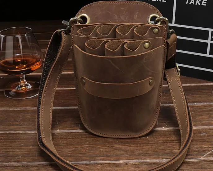 Cool Leather Mens Hairstylist Tool case barber pouch scissors case Belt Pouch Waist Bag
