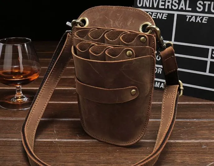 Cool Leather Mens Hairstylist Tool case barber pouch scissors case Belt Pouch Waist Bag