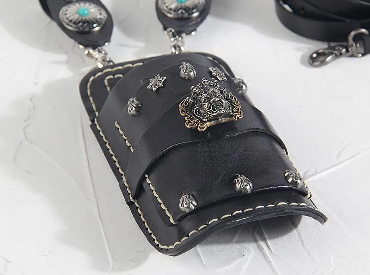 Cool Leather Mens Hairstylist Tool case barber pouch Waist Bag scissors case Black Scissors Bag for Men