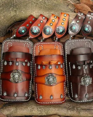 Cool Leather Mens Hairstylist Tool cases Barber pouch Scissors Cases Waist Fanny Pouch for Men Brown