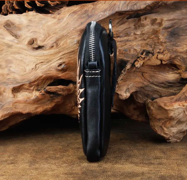 Cool Leather Mens Skull Biker Belt Pouch Waist Bag Side Bag Shoulder Bag for Men