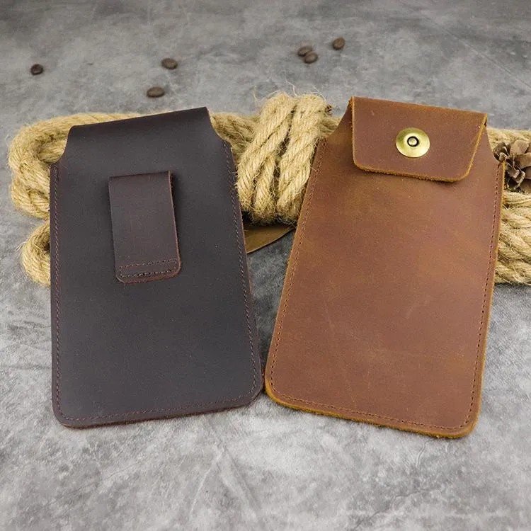 Cool Leather Men's Slim Cell Phone Holster Phone Holster Waist Belt Bag Belt Pouch For Men