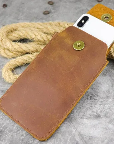 Cool Leather Men's Slim Cell Phone Holster Phone Holster Waist Belt Bag Belt Pouch For Men Brown