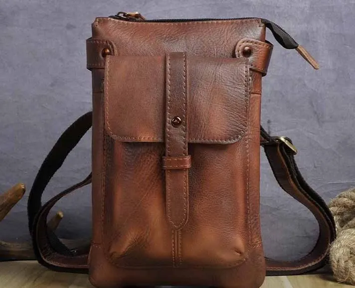 Cool Leather Mens Small Belt Bag Belt Pouch Waist Bag Mini Side Bag For Men