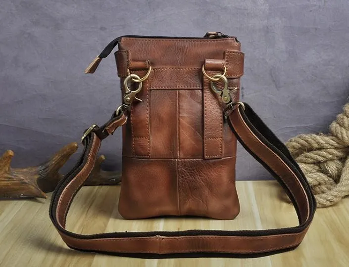 Cool Leather Mens Small Belt Bag Belt Pouch Waist Bag Mini Side Bag For Men