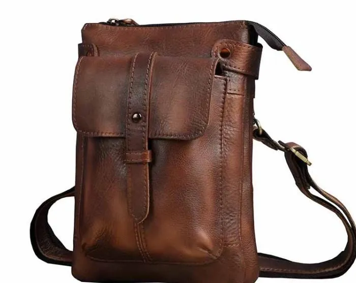 Cool Leather Mens Small Belt Bag Belt Pouch Waist Bag Mini Side Bag For Men