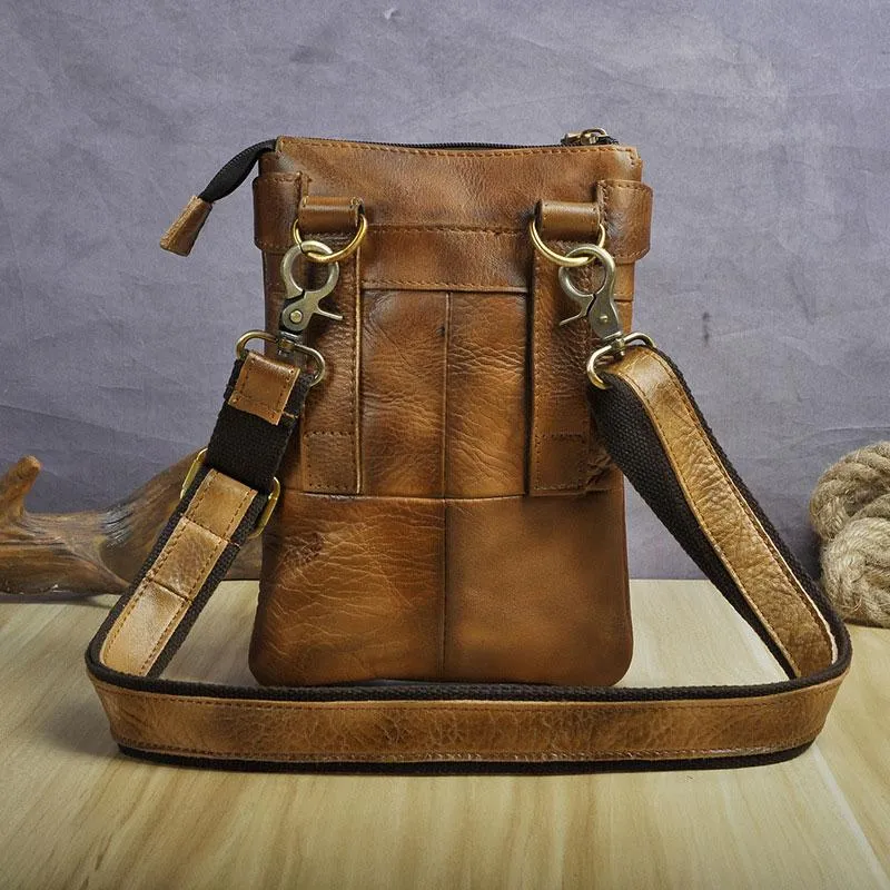 Cool Leather Mens Small Belt Bag Belt Pouch Waist Bag Mini Side Bag For Men