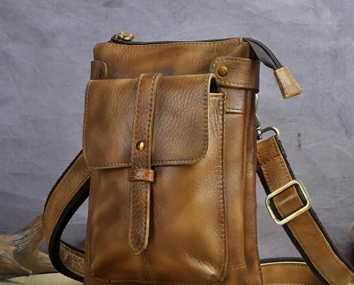 Cool Leather Mens Small Belt Bag Belt Pouch Waist Bag Mini Side Bag For Men