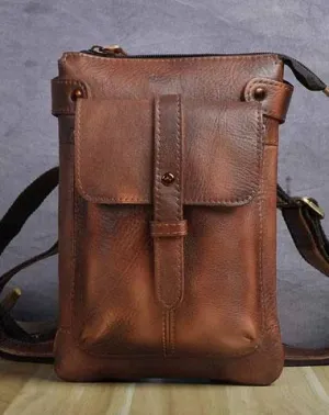 Cool Leather Mens Small Belt Bag Belt Pouch Waist Bag Mini Side Bag For Men Brown