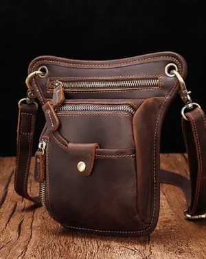 Cool Leather Small Side Bag Messenger Bag Waist Bag Small Shoulder Bag For Men Coffee
