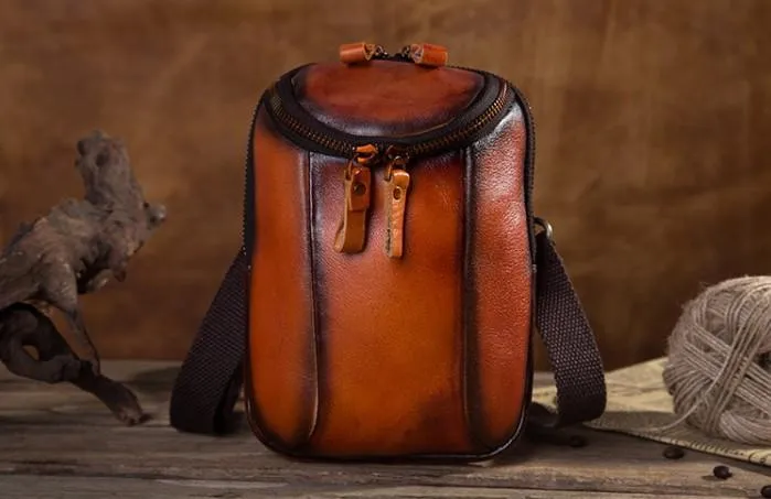 Cool Leather Tan Belt Waist Bag Belt Pouch for Men Mini Shoulder Bag For Men